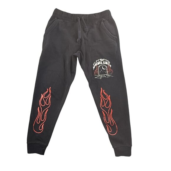 Bailey Sarian Sweatpants Mens Large Suspish Flame Graphic Joggers Streetwear Y2K - Picture 1 of 15